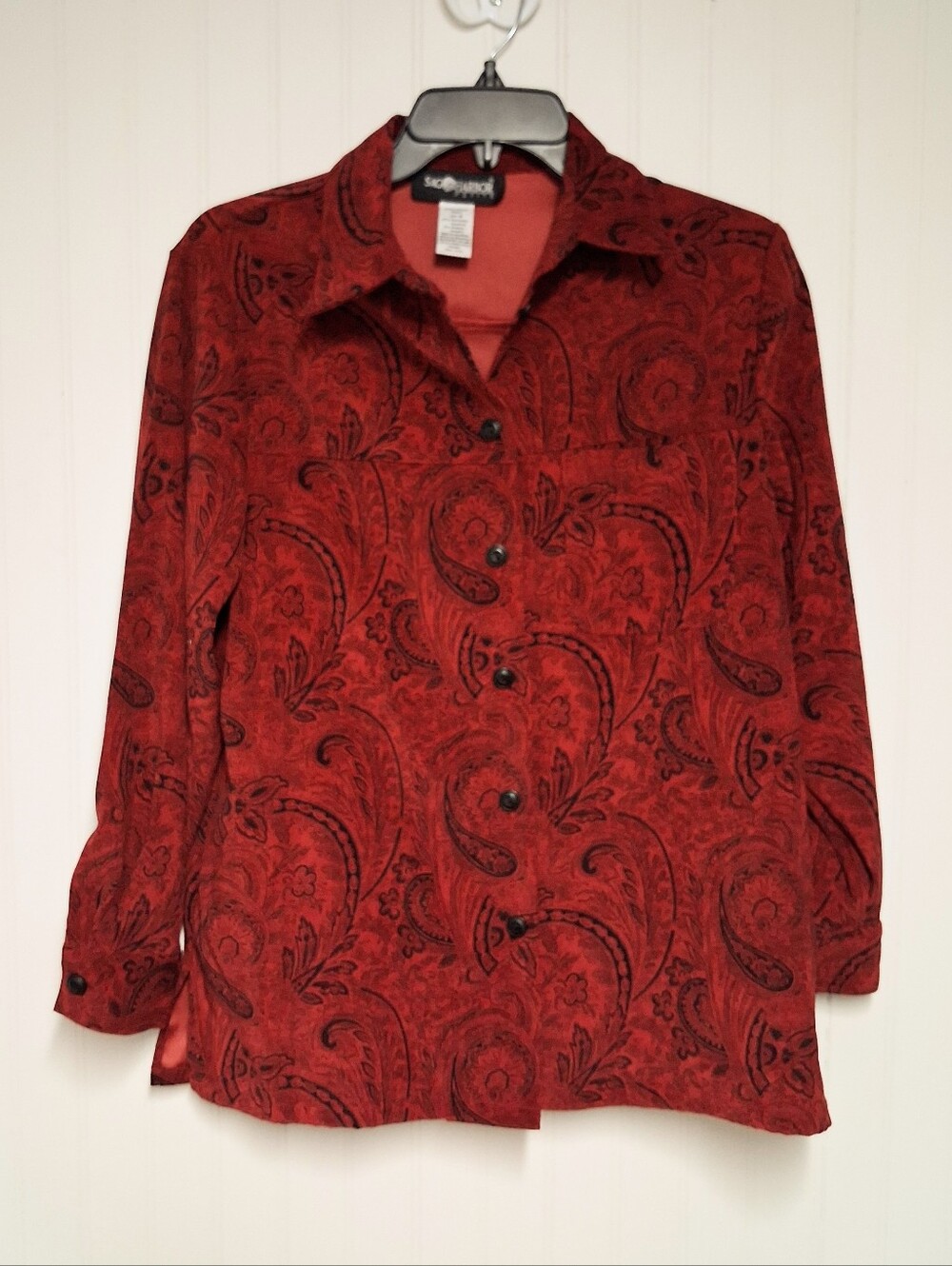 Sag Harbor Red Black Paisley Button-Down Shirt Jacket Size 6P EUC